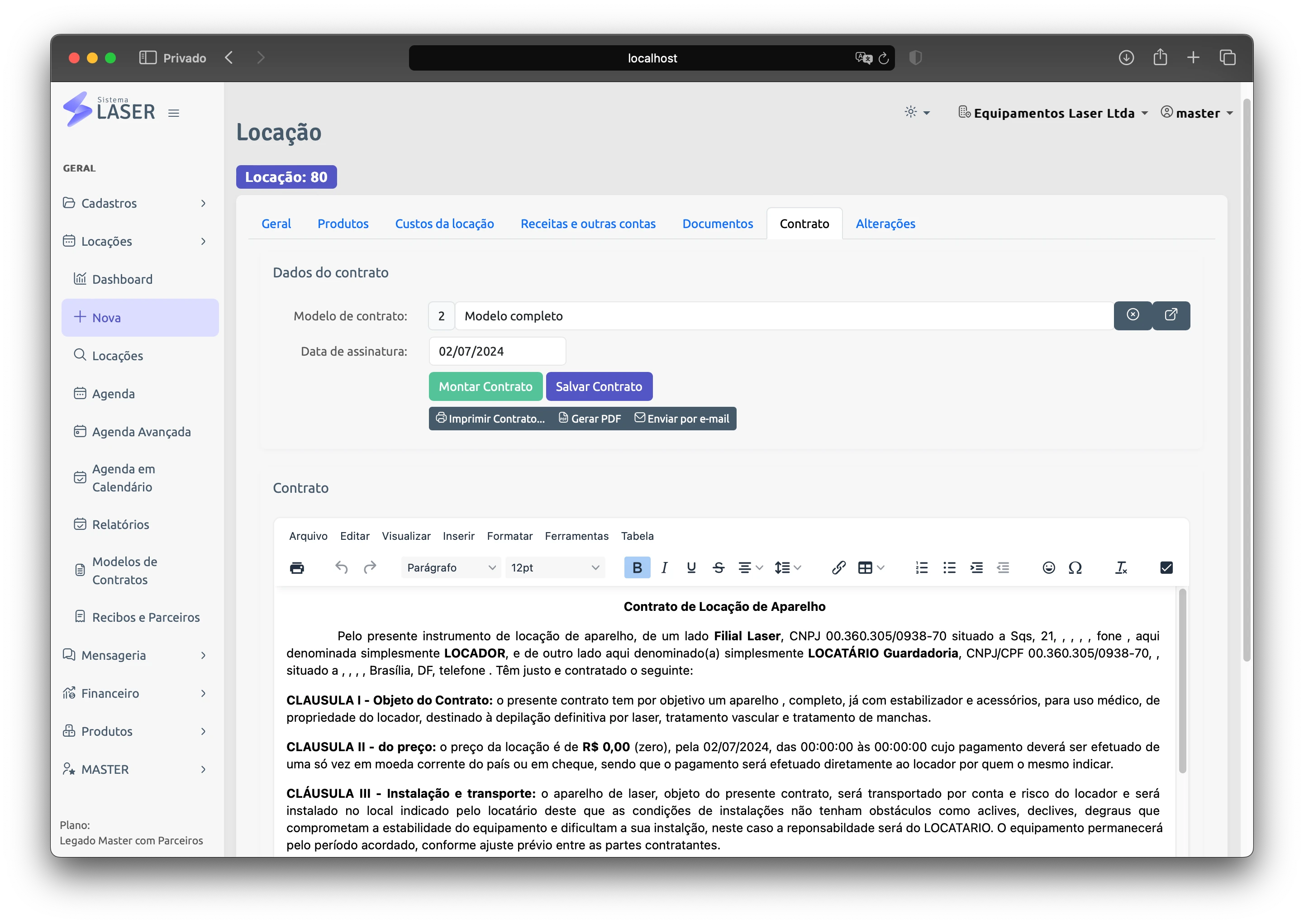 Software para locação de equipamentos de construção civil e outros segmentos