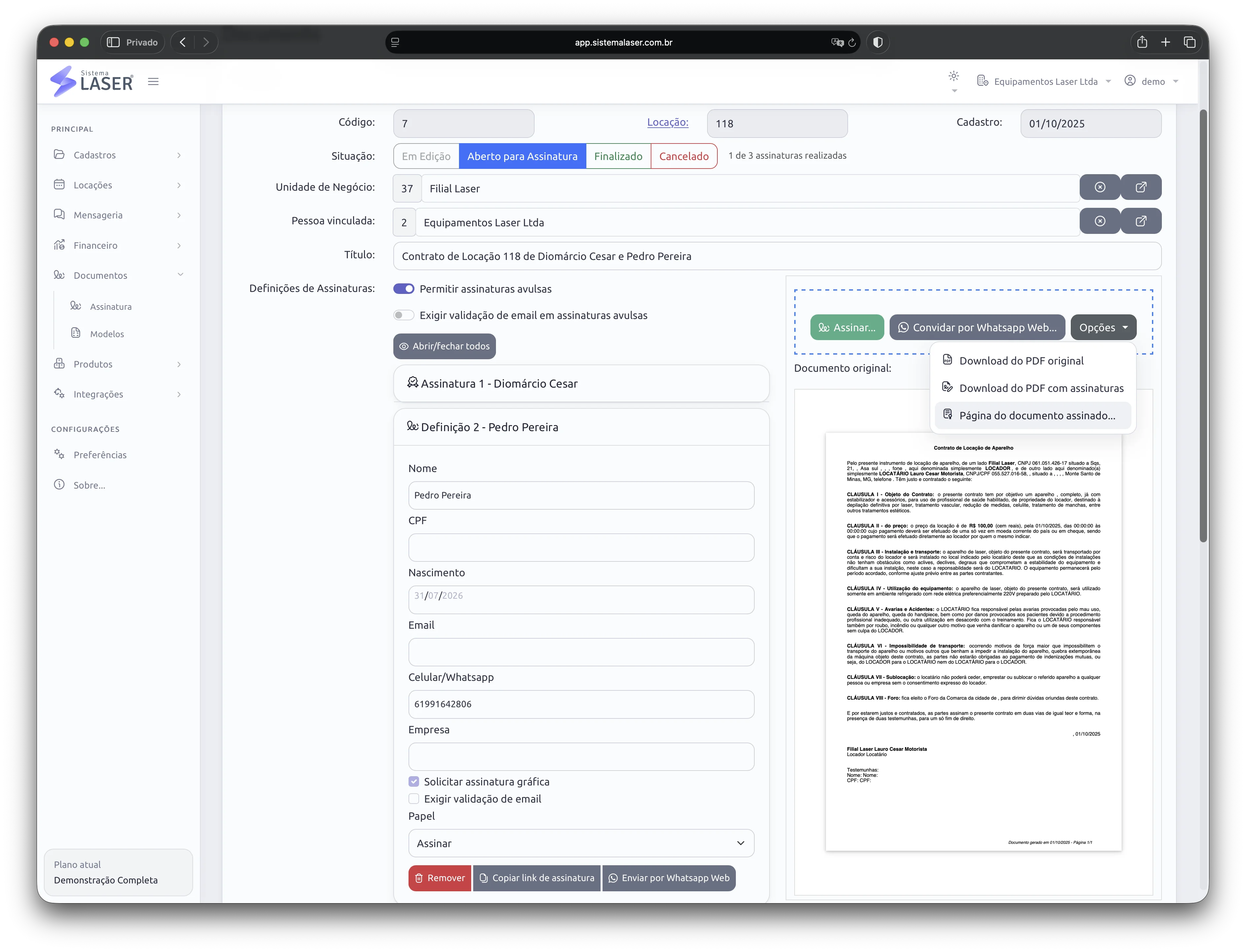 Software para locadora médica com documentos digitais