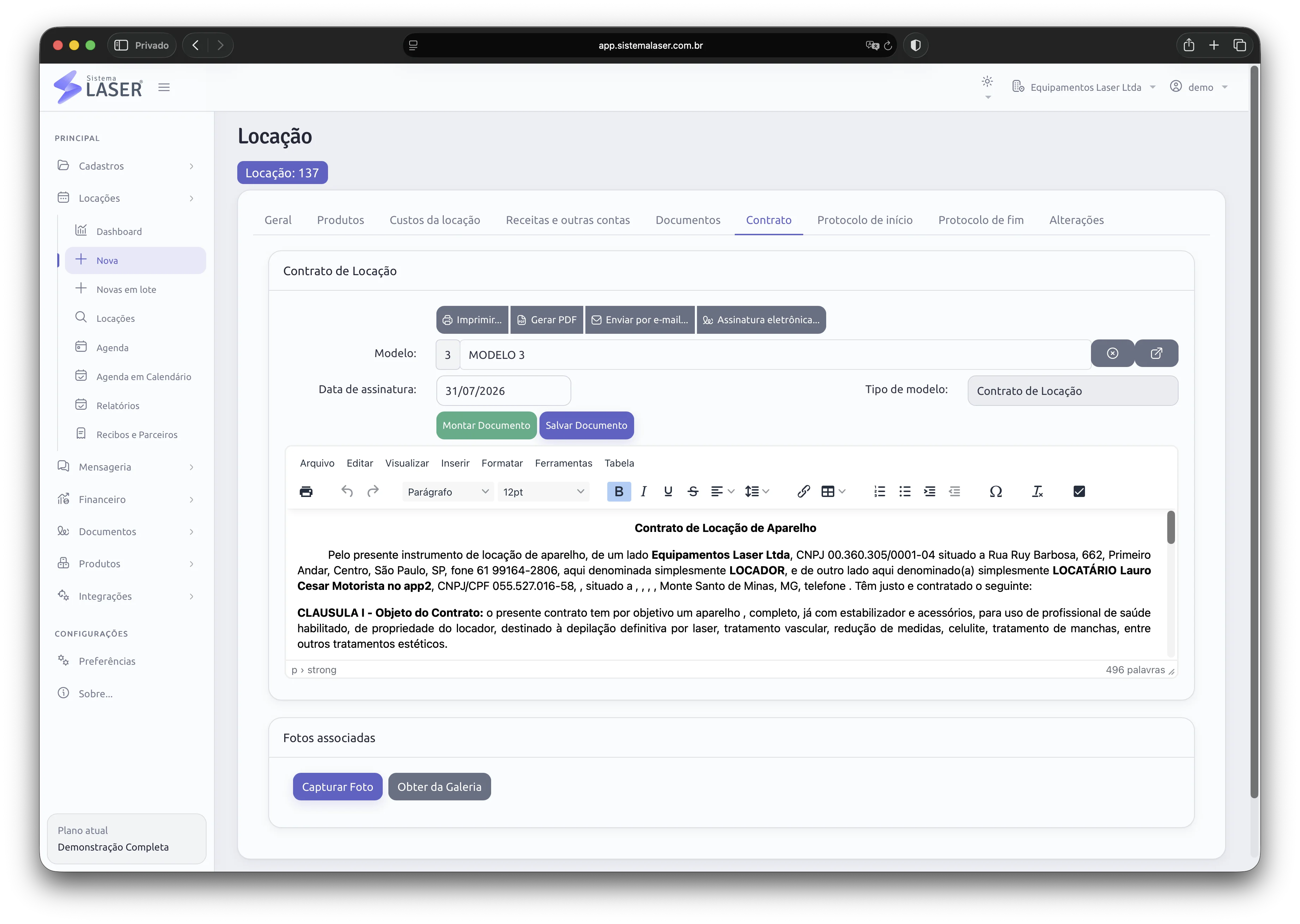 Software para aluguel de equipamentos de construção com contrato