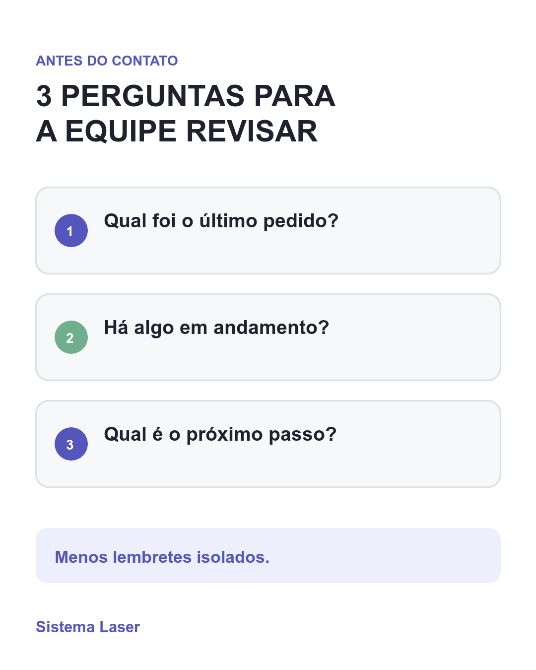 Três perguntas para a equipe revisar antes de contactar um cliente da locadora
