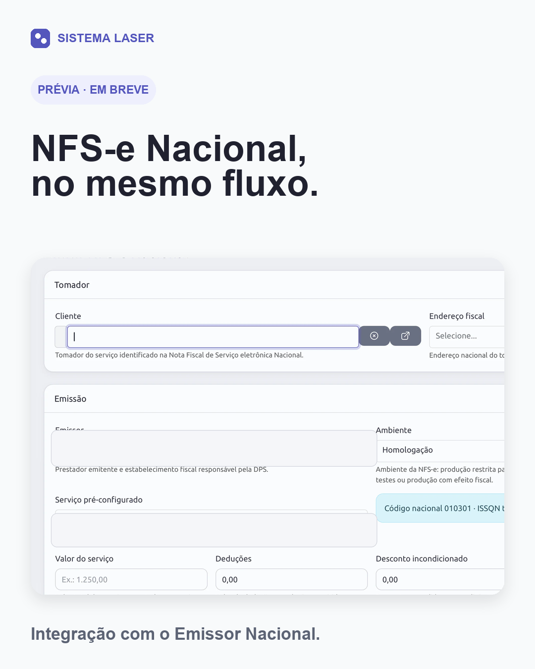 Prévia anonimizada da emissão de NFS-e Nacional no Sistema Laser