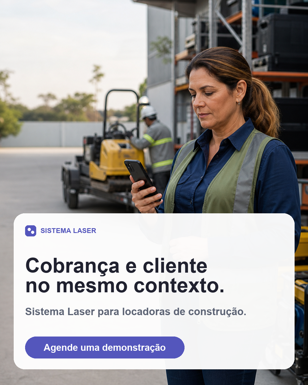 Cobrança e cliente apresentados no mesmo contexto de uma locadora de construção