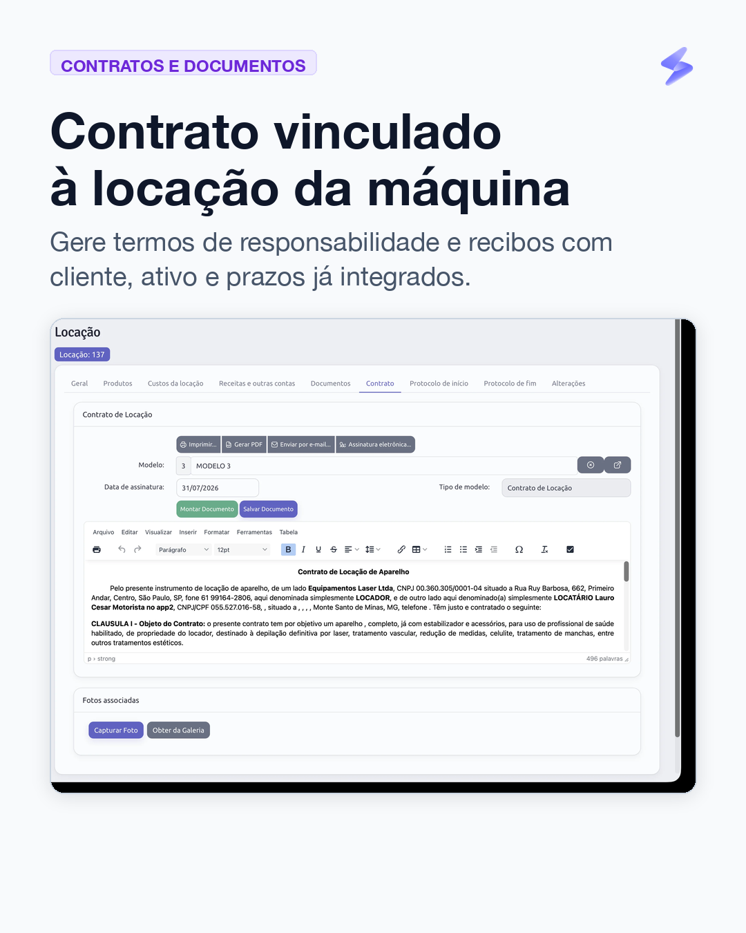 Geração de contratos e documentos vinculados à locação no Sistema Laser