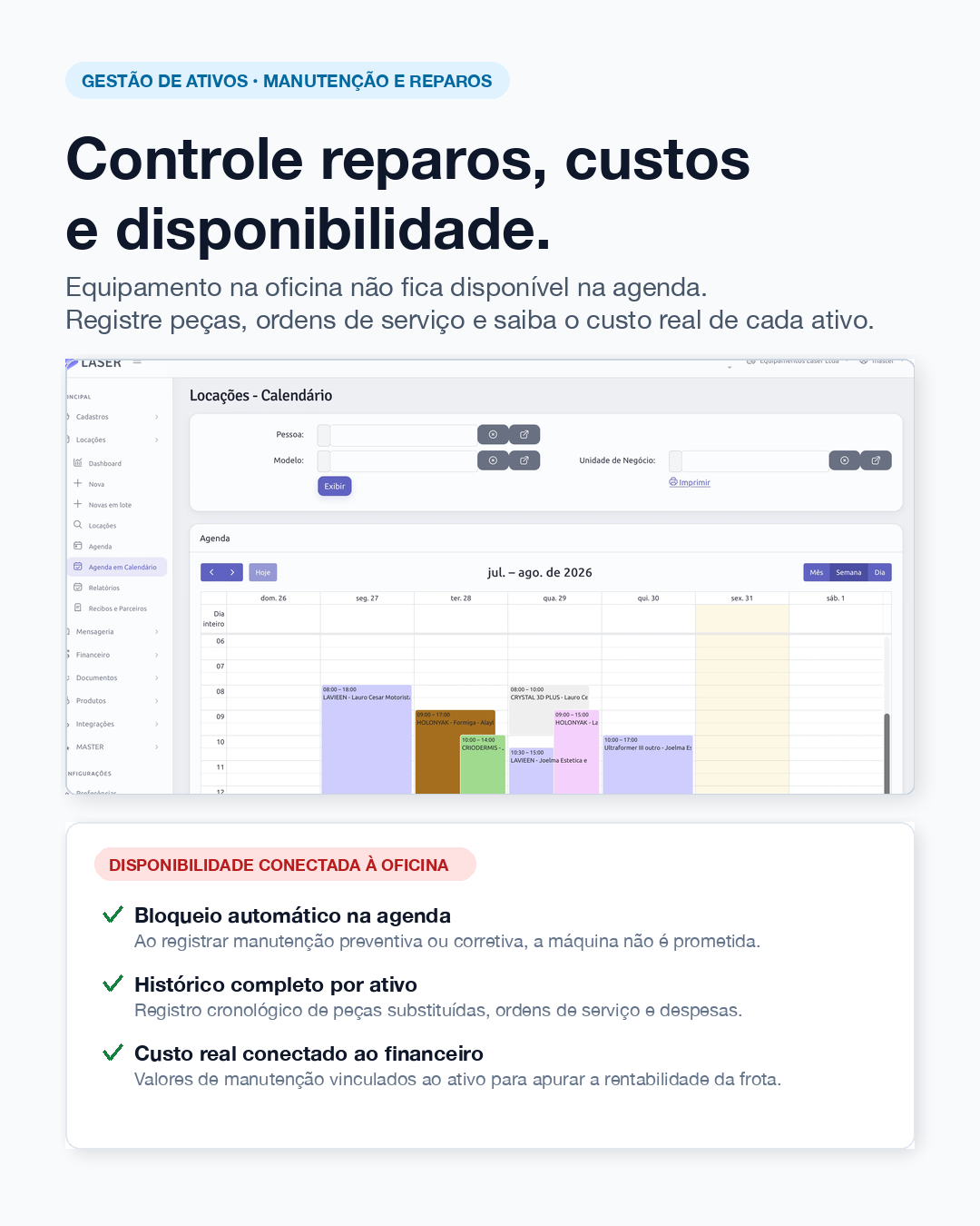 Interface de agenda e manutenção de equipamentos do Sistema Laser