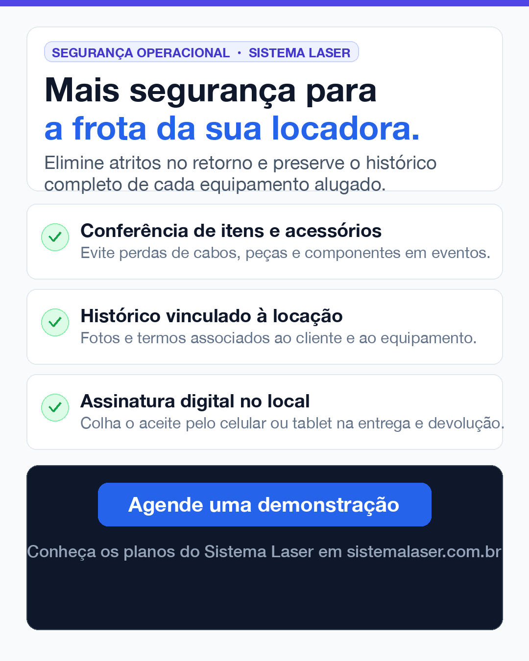 Benefícios da conferência com fotos e chamada para agendamento de demonstração