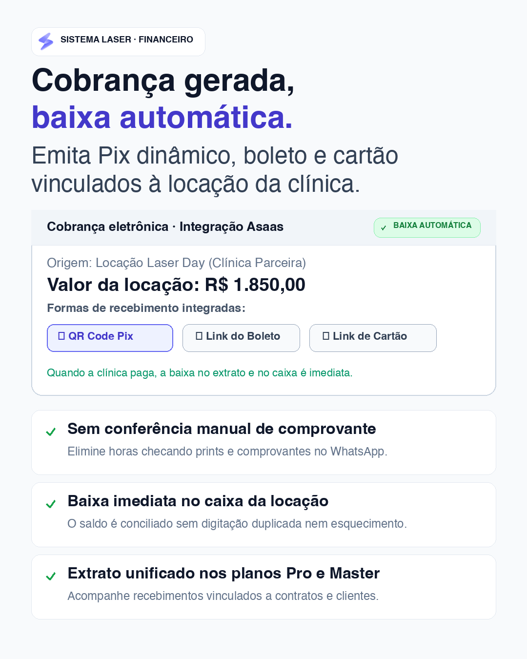 Cobrança gerada e baixa automática no Sistema Laser